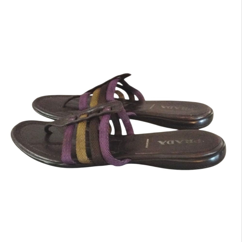 PRADA Purple and Gold Rope and Leather Slip On Strappy Sandals, size 7.5 - Picture 6 of 10